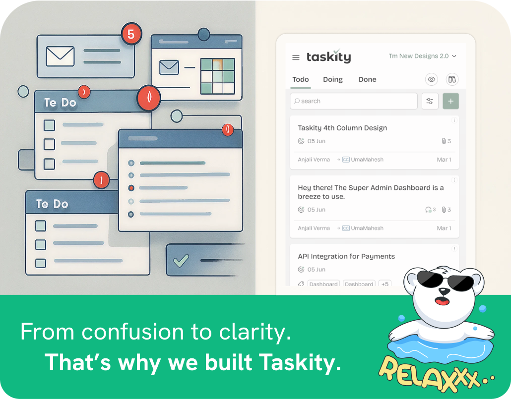 Taskity app interface with to-do lists